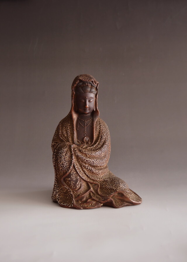 観音座像備前焼　仏教美術