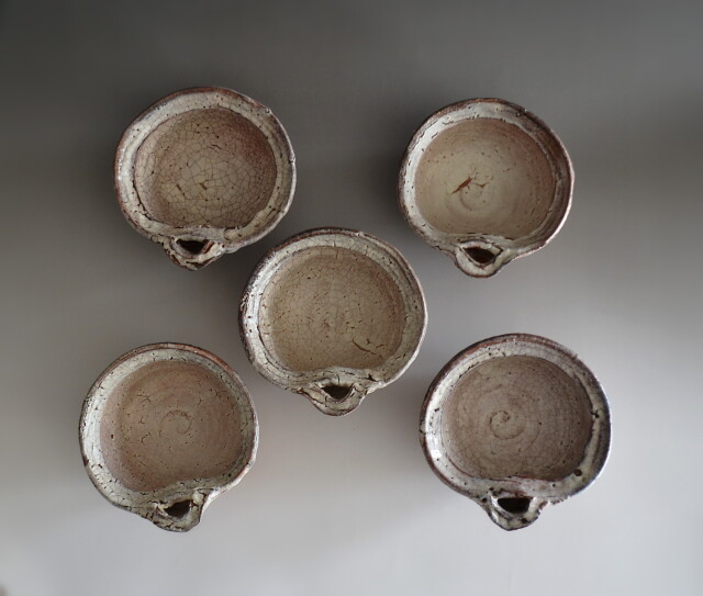 萩焼片口向付五客組 宇田川抱青作 Antique Sam's Collection
