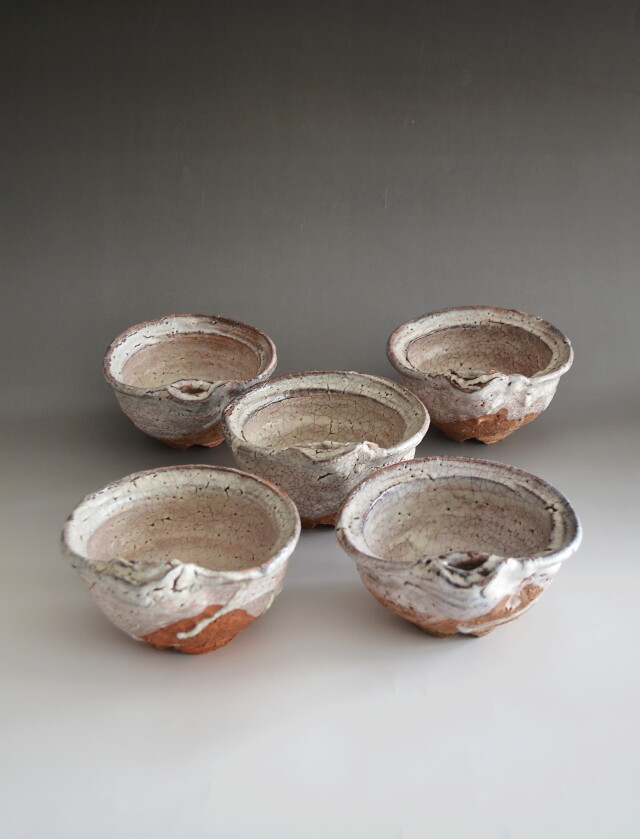 萩焼片口向付五客組 宇田川抱青作 Antique Sam's Collection