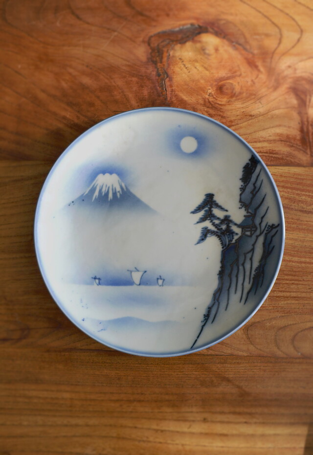 染付富士山図風景皿