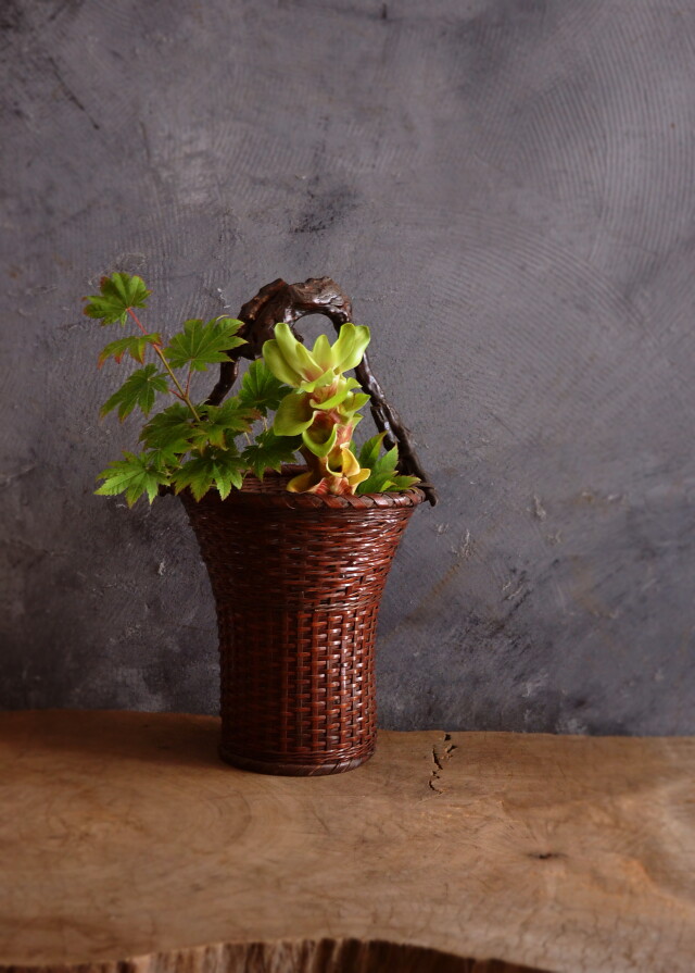 竹と縄の花籠 カゴ 花篭 花瓶 花器 古家具 古道具 アンティーク 昭和レトロ