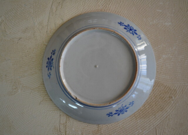染付印判大皿　285ｍｍ　竹梅文様見込獅子