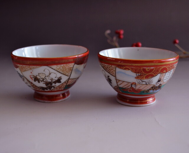 九谷煎茶茶碗　2客組　小鉢　向付　色絵　和食器