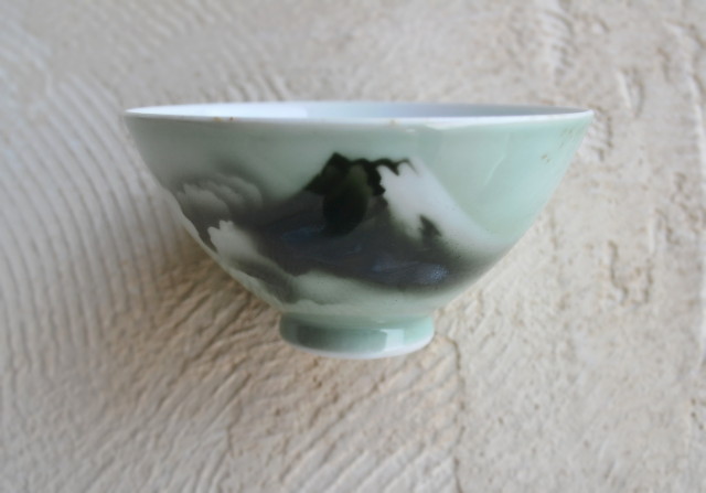 富士山青磁蓋付茶碗　五客組　
