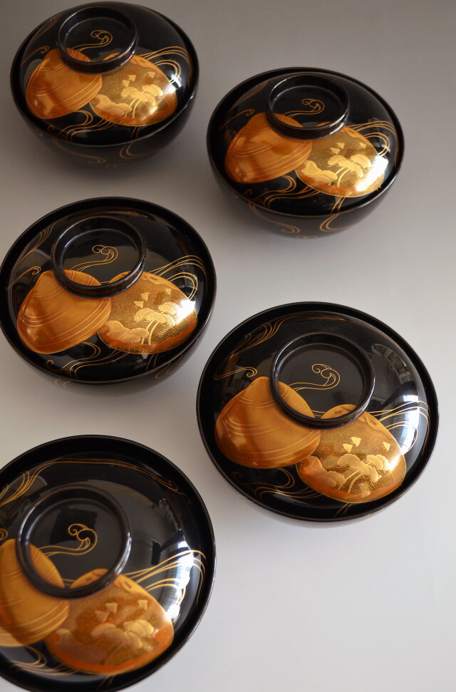 Antique Sam's Collection輪島塗蒔絵吸物椀5客組