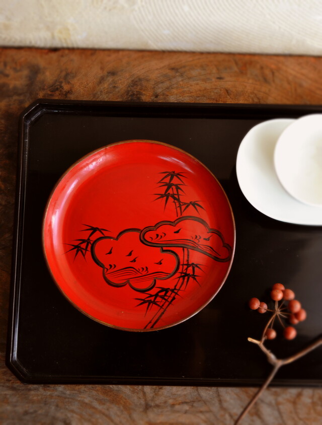 時代蒔絵漆菓子皿　5枚　松竹梅紋様　取り皿　和皿　和食器　漆器　