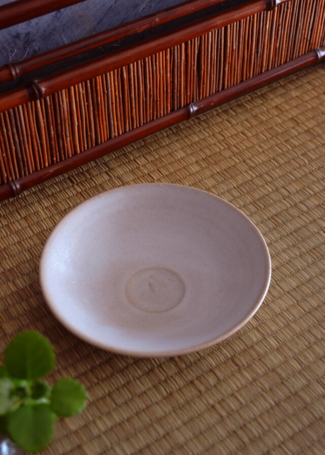 北村鴨男作 白釉茶碗 粉引茶碗 平茶碗 茶道具 抹茶碗 白泥茶碗