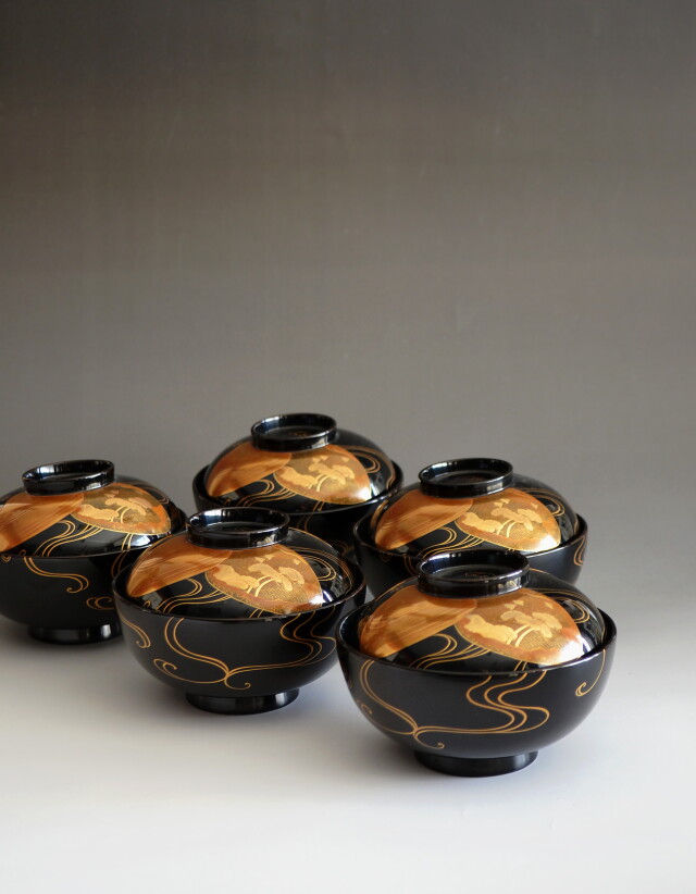 Antique Sam's Collection輪島塗蒔絵吸物椀5客組