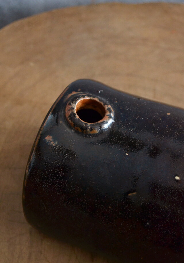 アンティーク陶器製湯たんぽ　瀬戸黒　花器　