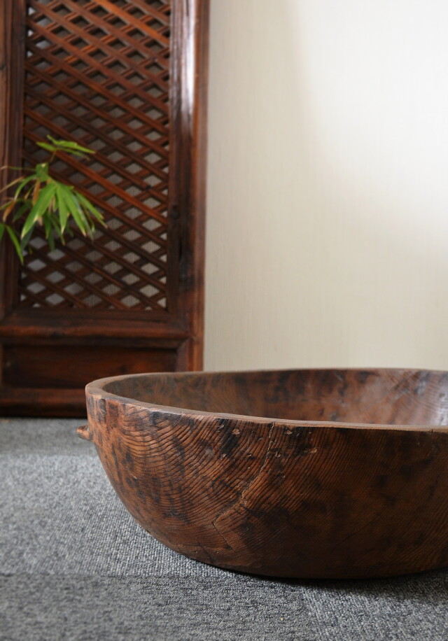 大きな李朝木鉢　木製捏鉢　