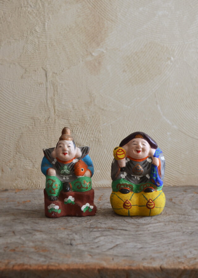 郷土人形　ポップなカラーの恵比寿大黒　民藝　郷土玩具　土人形　可愛い土人形