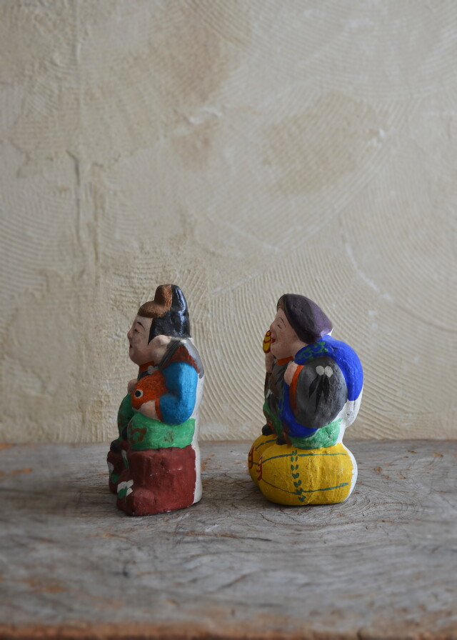 郷土人形　ポップなカラーの恵比寿大黒　民藝　郷土玩具　土人形　可愛い土人形