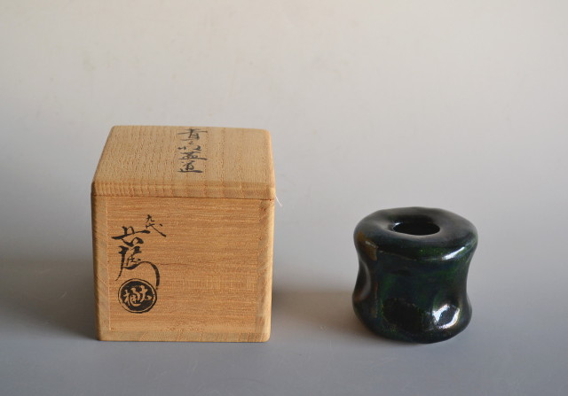早割クーポン！ Antique Sam's Collction九代大樋長左衛門 青つくね蓋置緑釉 工芸品