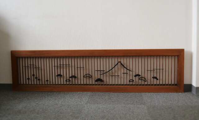黒柿組子富士図欄間 一枚 建具 壁掛け 結界 民藝 Antique Sam's Collection