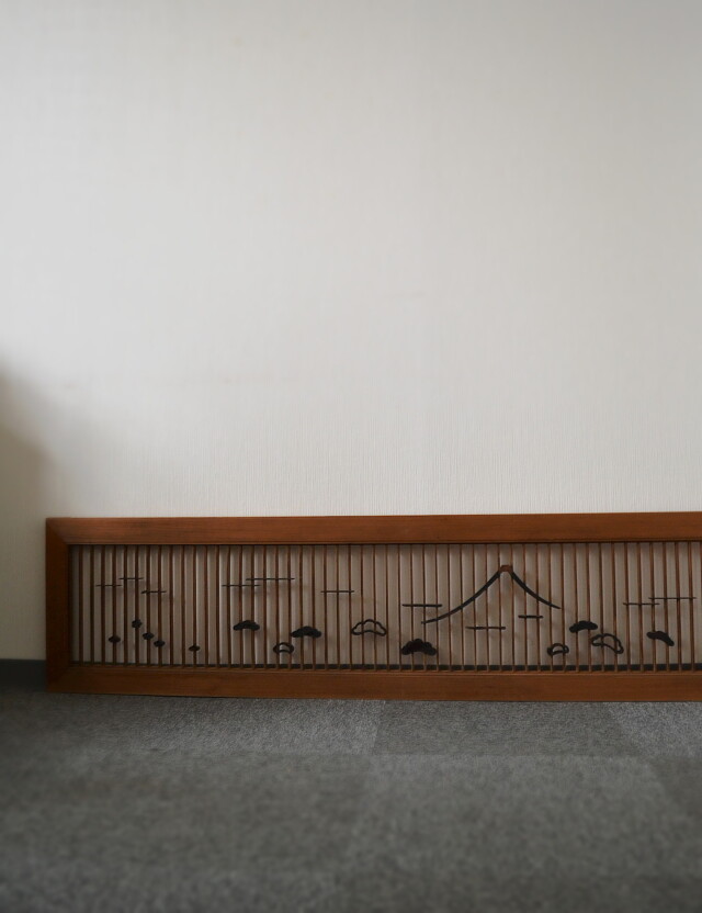 黒柿組子富士図欄間 一枚 建具 壁掛け 結界 民藝 Antique Sam's Collection