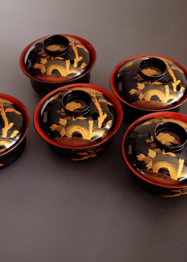 時代蒔絵椀　五客