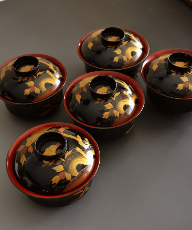 時代蒔絵椀　五客