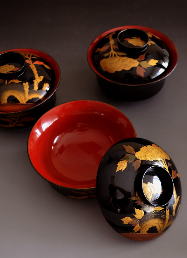 時代蒔絵椀　五客