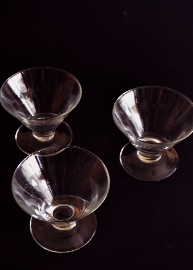 ガラス氷コップ　ガラス鉢　小鉢　ステム　ガラス　フランス製　三客セット