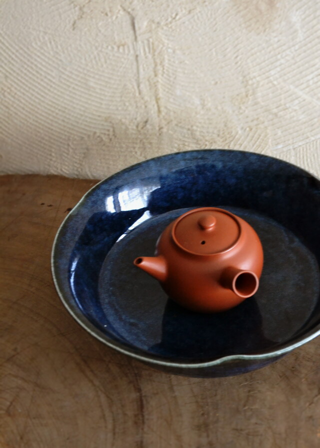 瑠璃釉コンポート　花器　デザイン花瓶　和食器　茶盤