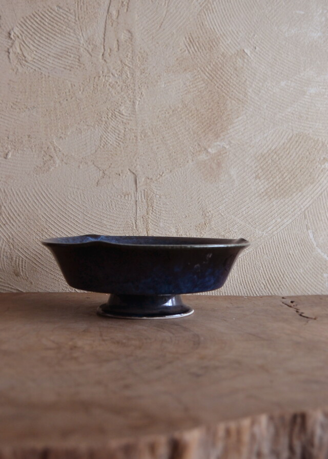 瑠璃釉コンポート　花器　デザイン花瓶　和食器　茶盤