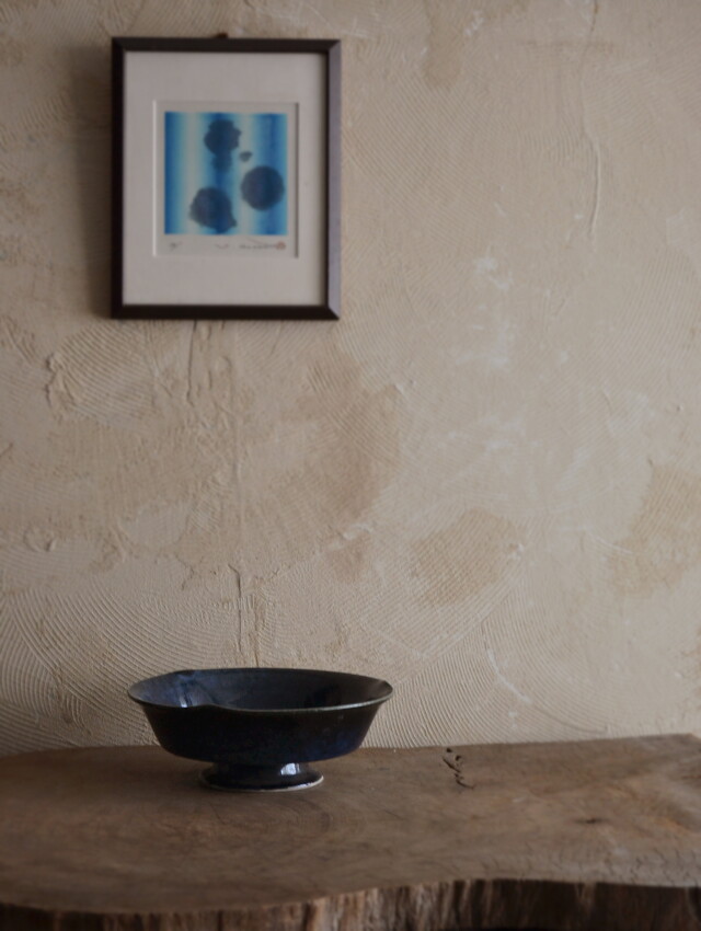 瑠璃釉コンポート　花器　デザイン花瓶　和食器　茶盤