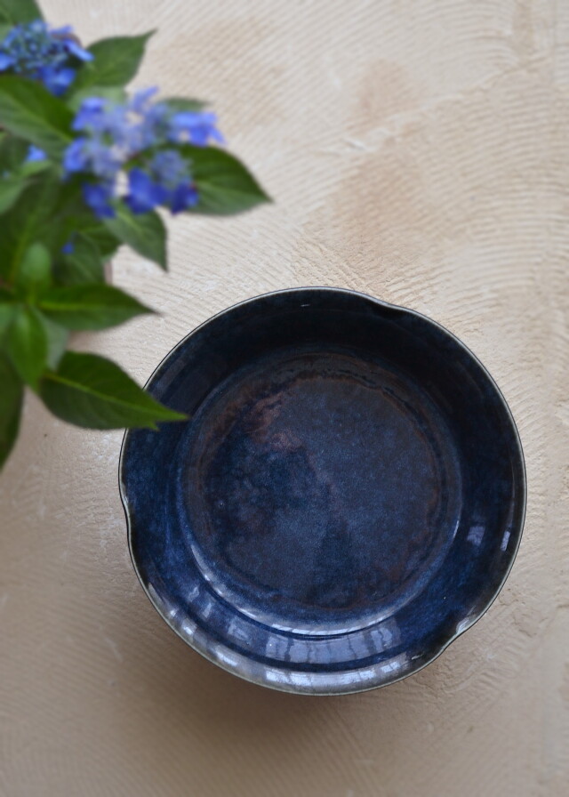 瑠璃釉コンポート　花器　デザイン花瓶　和食器　茶盤