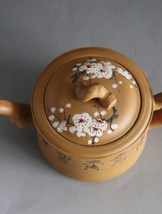 小急須　黄泥　紫砂　茶器　煎茶道具　中国茶　煎茶　煎茶器　急須　茶注　茶壷　竹節　梅図