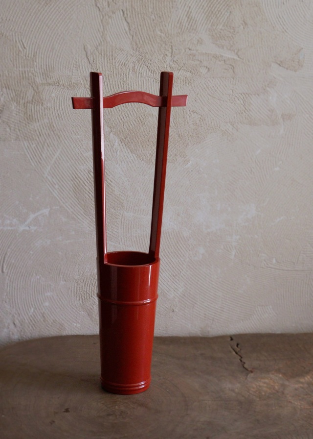 輪島塗 手桶花器　朱塗　漆器　花器　花瓶　