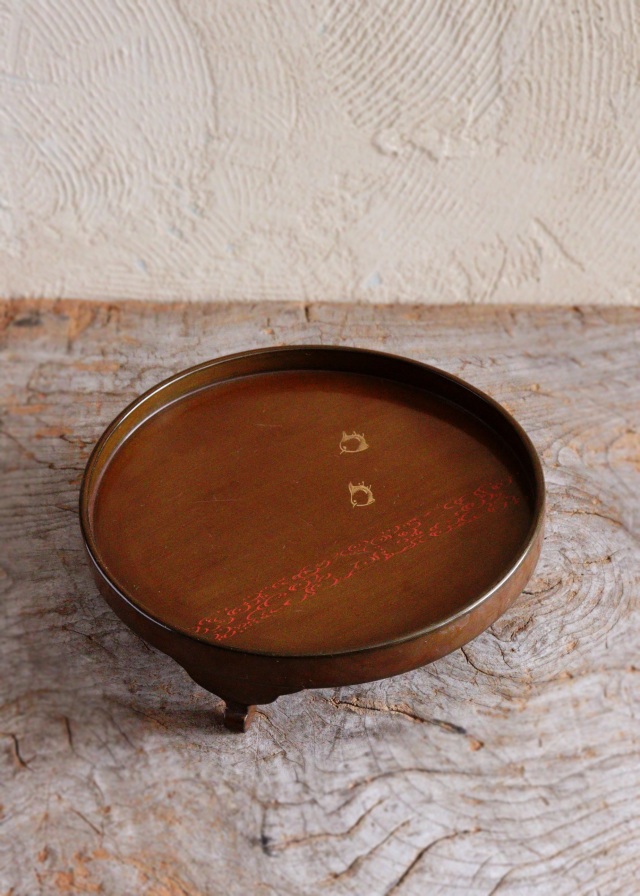 三ツ足漆盆　波千鳥　毛彫り盆　梨地　漆の菓子器　煎茶盆　盛り器　漆皿　漆器　漆盆