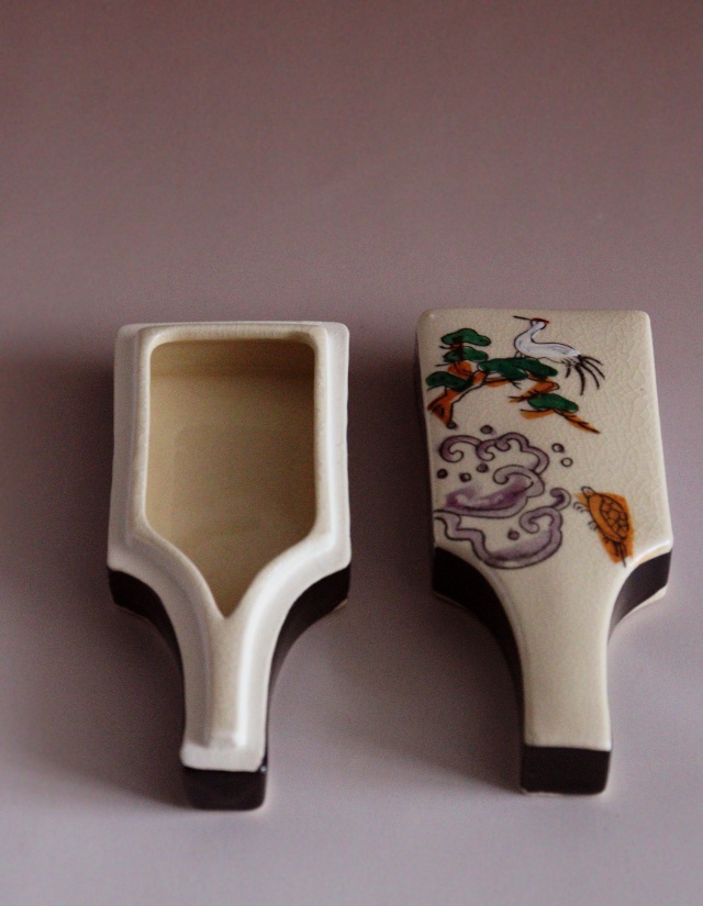 中村陶彩作茶碗 羽子板香合 京焼 茶道具 抹茶碗 お正月 鶴松