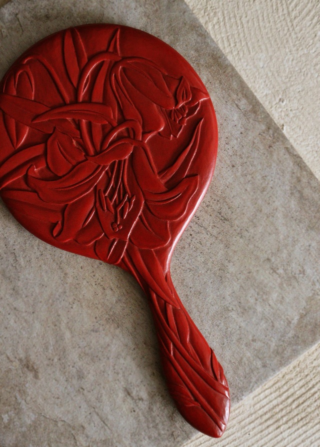 鎌倉彫手鏡 カサブランカ紋様 手仕事 民藝 Antique Sam's Collection