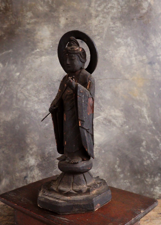 山伏大円作　観音菩薩像　小仏 仏像  時代仏 　骨董　仏教美術　古仏　木彫仏　仏師