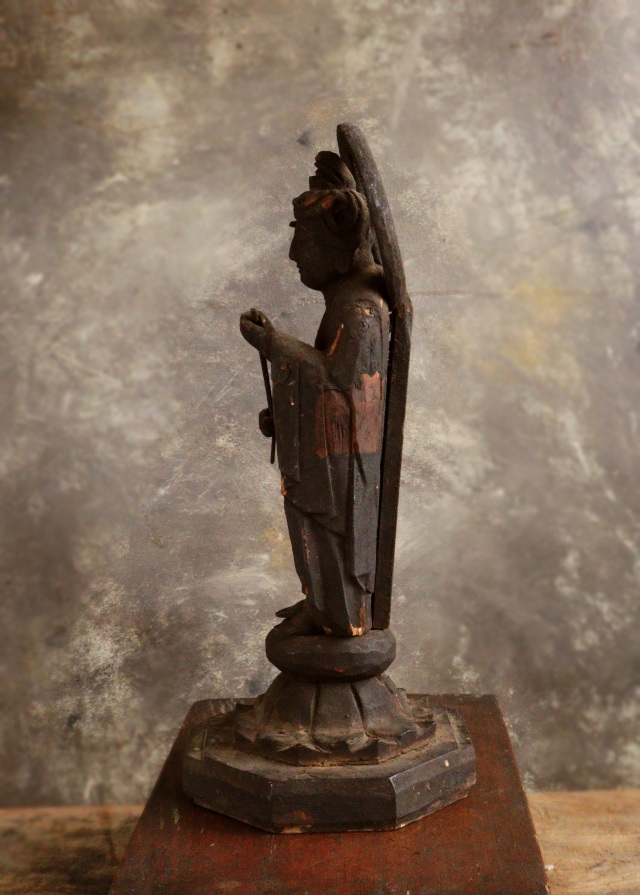 山伏大円作　観音菩薩像　小仏 仏像  時代仏 　骨董　仏教美術　古仏　木彫仏　仏師