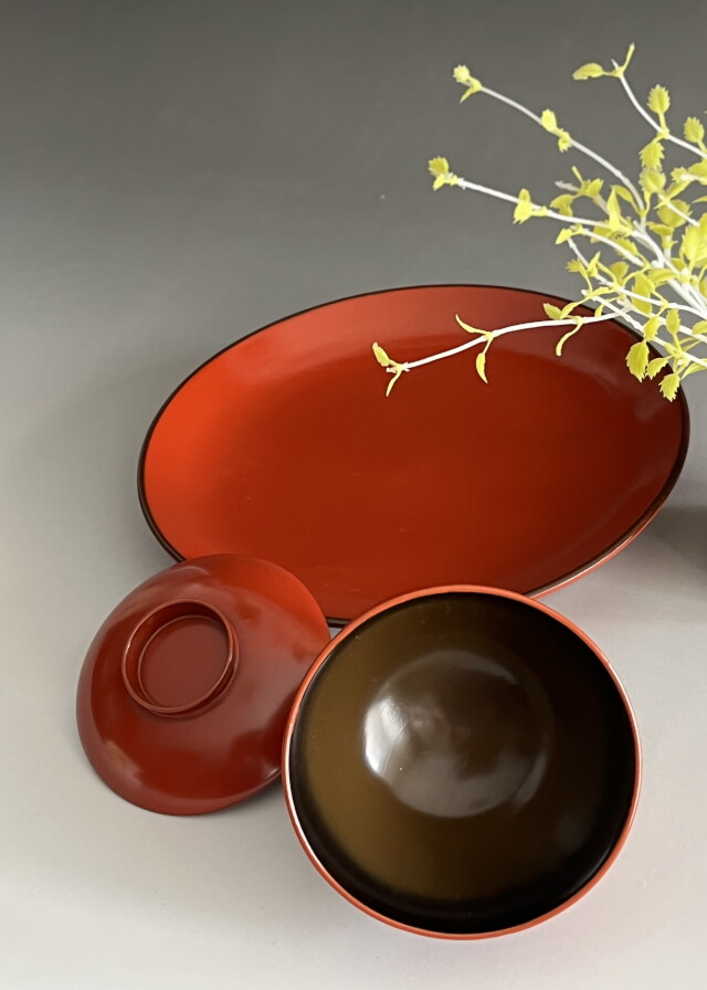 ステキな色　漆碗・皿セット　四色
