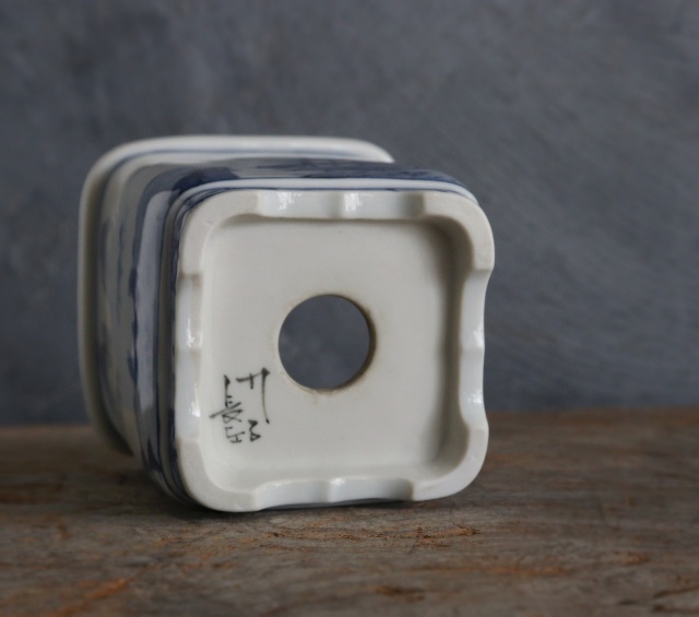 九谷名工　山本長左作 　藍九谷　 染付　 植木鉢　 盆栽鉢 　筆筒