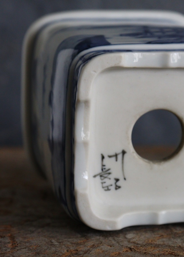 九谷名工 山本長左作 藍九谷 染付 植木鉢 盆栽鉢 筆筒 Sam's Collection