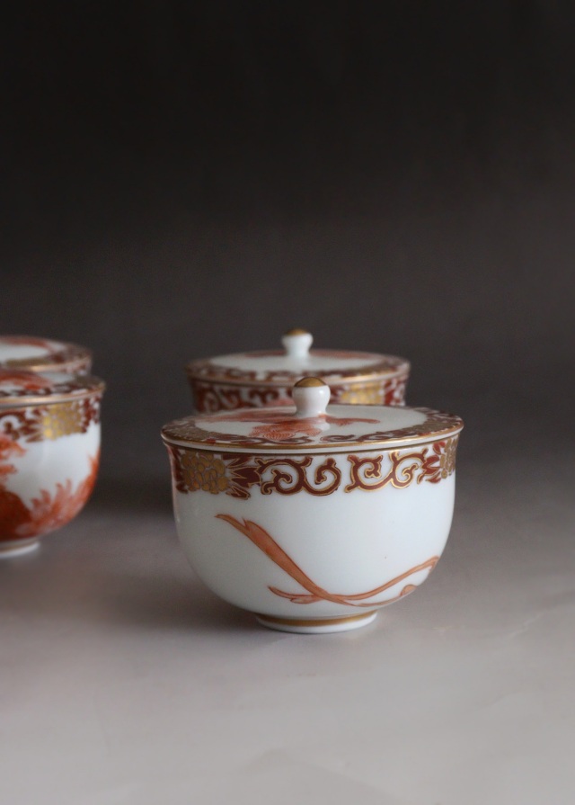 九谷鏑木窯 獅子牡丹 九谷焼煎茶茶碗5客セット 煎茶道具 小鉢 向付