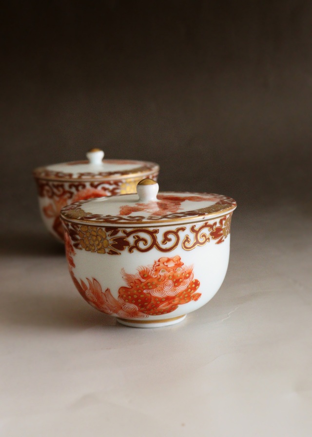 九谷鏑木窯 獅子牡丹 九谷焼煎茶茶碗5客セット 煎茶道具 小鉢 向付