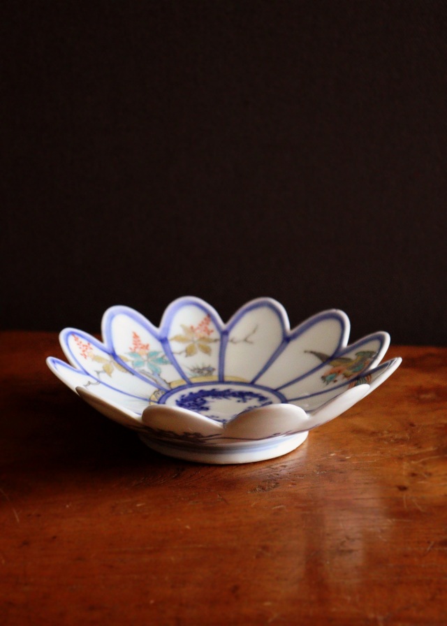 伊万里色絵花輪郭皿 五枚組 桐鳳凰紋皿 菊花皿 平向付Antique