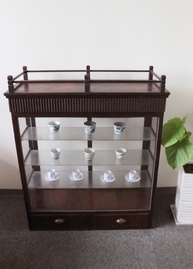 レトロガラスケース　ショーケース　コレクションケース　両面タイプ　ガラスケース　