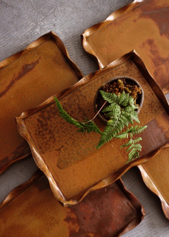 波縁板皿　備前陶板　トレー　陶板　角皿　五枚組