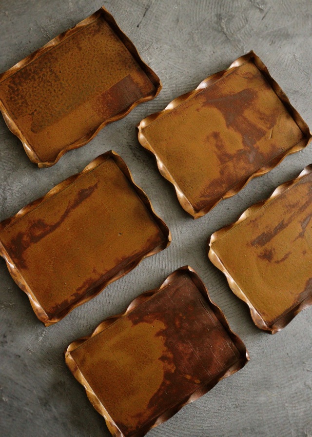 波縁板皿　備前陶板　トレー　陶板　角皿　五枚組