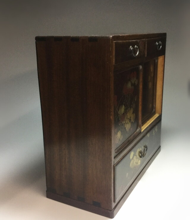 極小蒔絵茶箪笥　ミニチュア茶箪笥　小さな小さな小引き出し