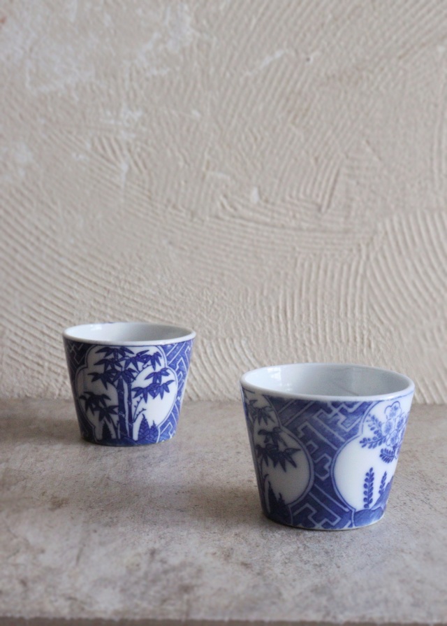 染付蕎麦猪口 古伊万里 花唐草 ソバ猪口 2客 Antique Sam's