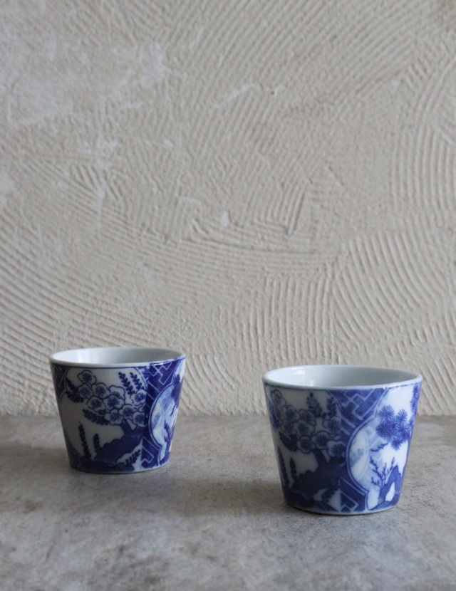 染付印判蕎麦猪口　伊万里　ソバ猪口　2客