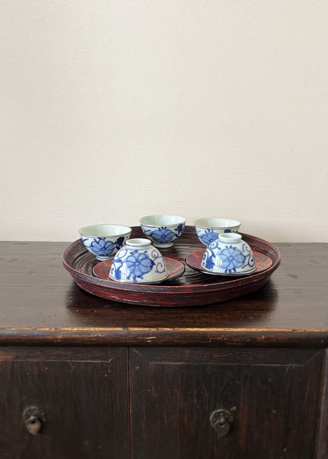 手描青磁煎茶茶碗五客組