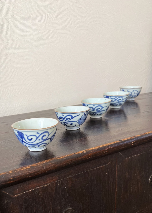 手描青磁煎茶茶碗五客組