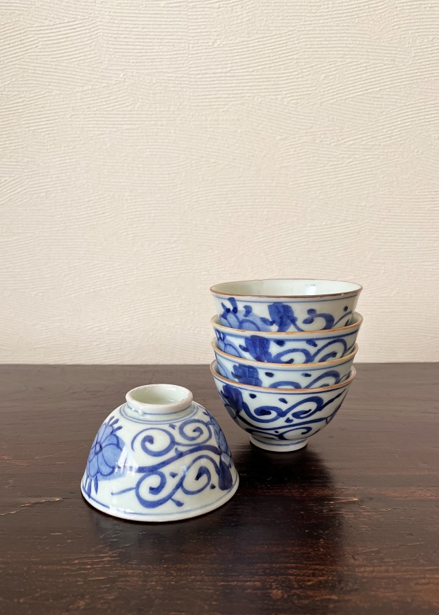 手描青磁煎茶茶碗五客組