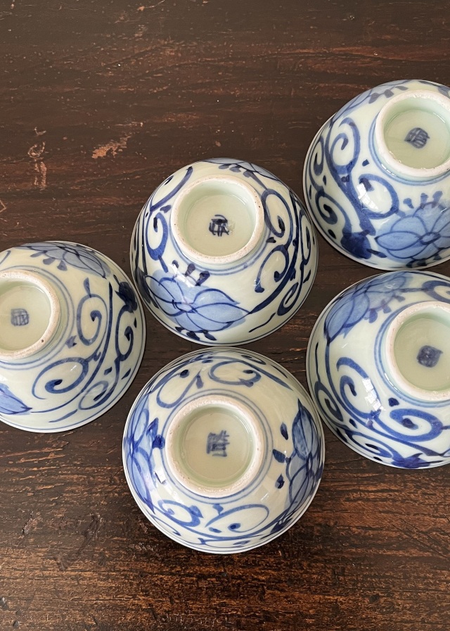 手描青磁煎茶茶碗五客組